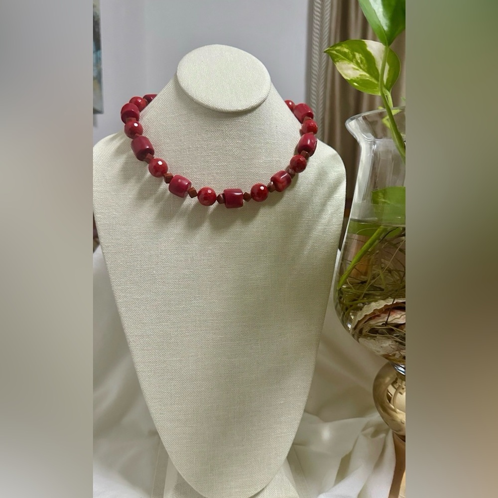Red Agate Multi Shape Geometric Lariat Necklace - image 3